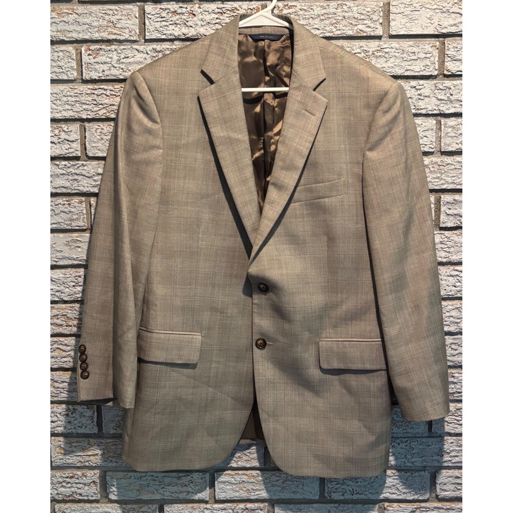 Brooks Brothers 1818 Madison Blazer 40S/W34 Tan Glen Plaid E. Thomas Wool Italy